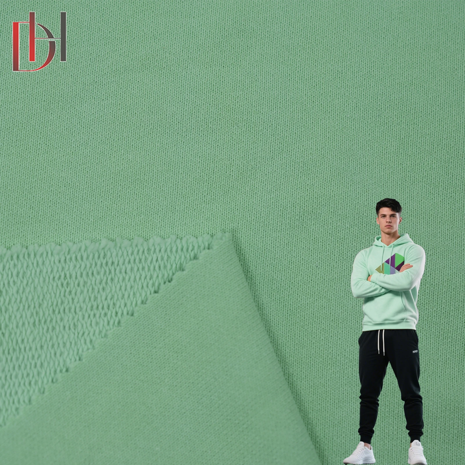 Green Combed 100% Cotton Fabric for Premium Hoodies Natural Organic Fiber High Heavyweight Slub Customized GOTS Certified 912