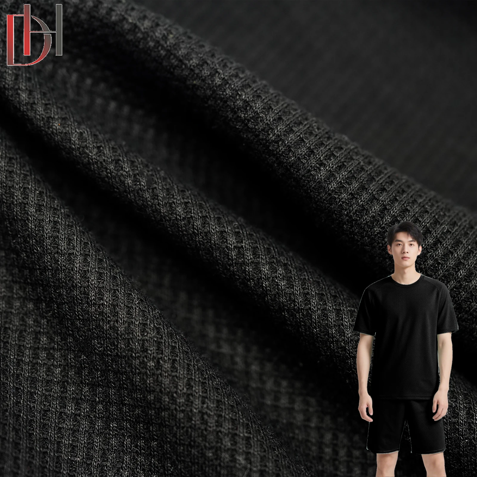 Simple Black and White Style T-Shirt Polo Factory Direct Cotton Fabric Clothing with Waffle Fabric 424