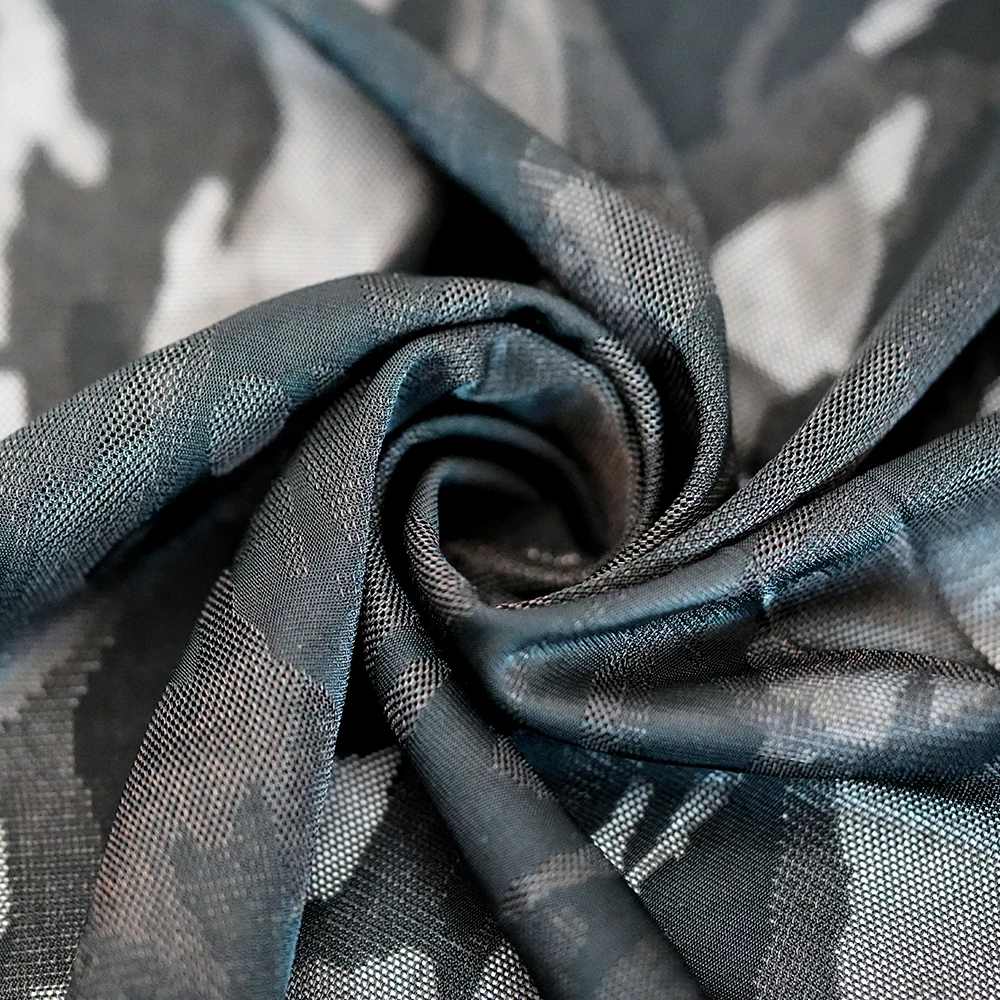 Manufacturers Wholesale Customized High Quality 88% Polyester 12% Spandex Ice Silk Camouflage Jacquard Clothing Fabric 222