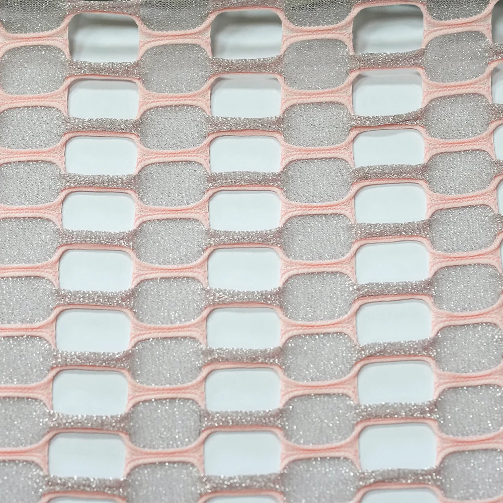 Mesh Jacquard Fabric with 6mm*15mm Squares, Ideal for Girls' Dresses and Stylish Outerwear 100%Polyester Knitted Jacquard Fabric 822