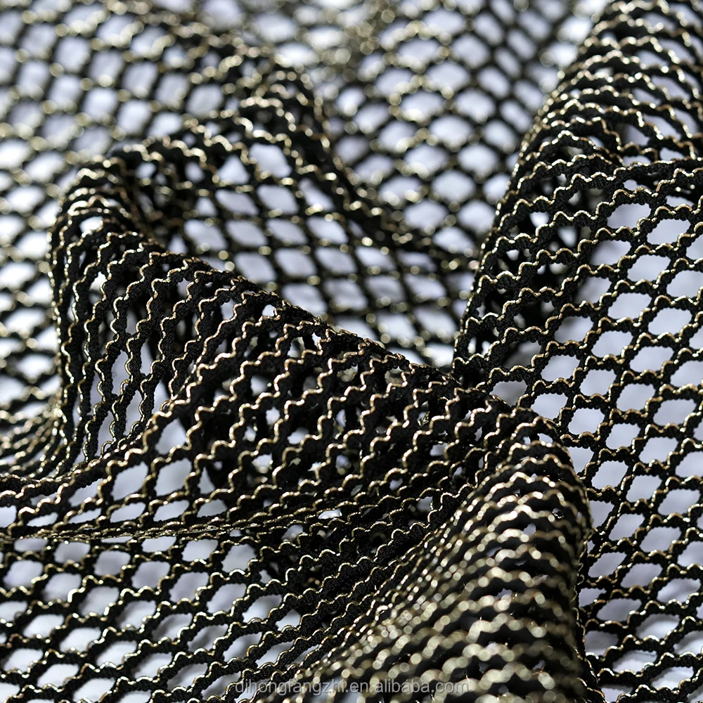 High-End Fashion Jacquard Mesh Knitted Fabric with Gold Thread Breathable Tricot for Girls' Dresses and Skirts 764