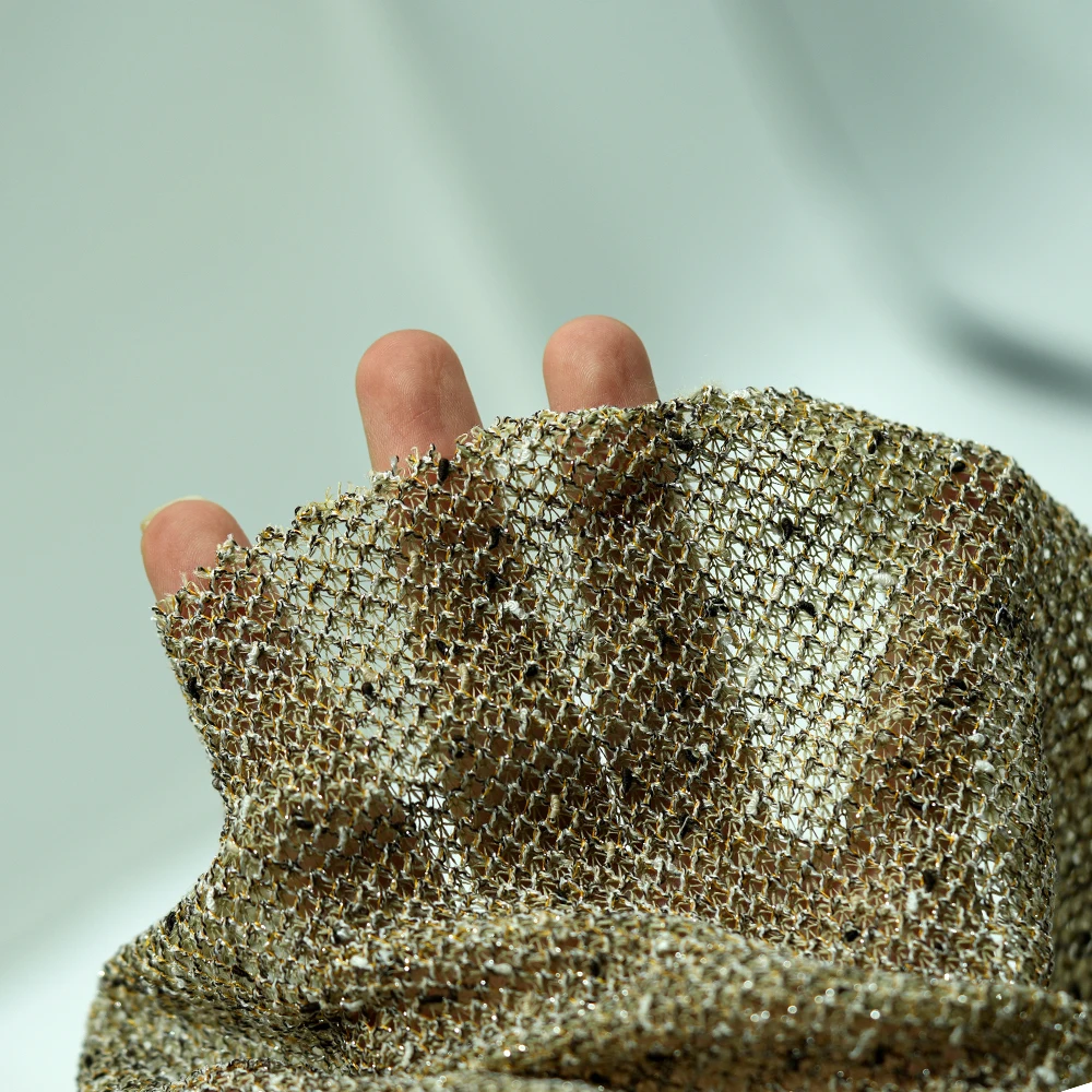 Jacquard Mesh Knitted Fabric Hollow Gold Thread Embroidery Fashionable Breathable Material for Boy/Girl Clothing Dress T-shirt 681